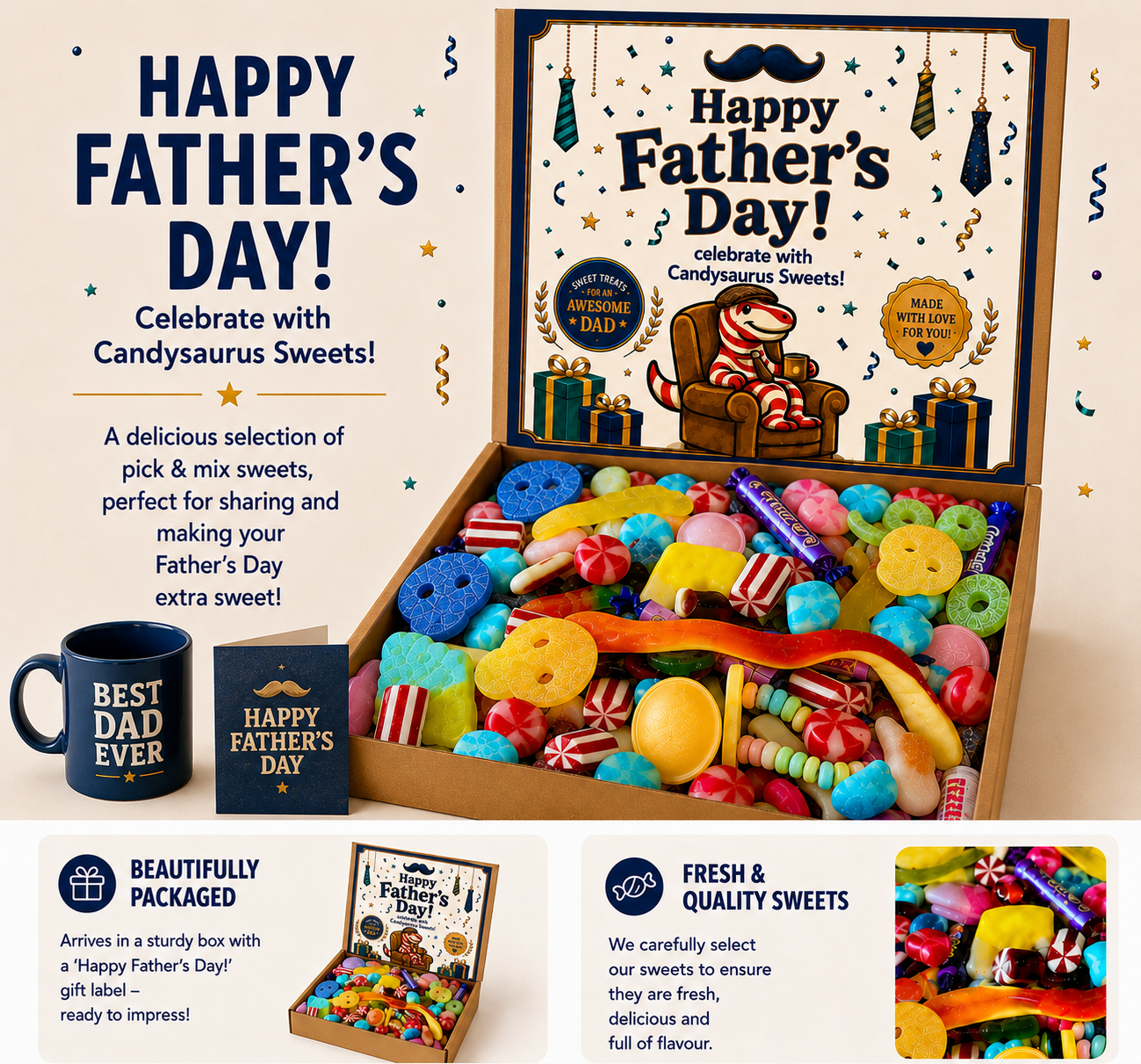 Fathers Day Pick & Mix Sweets Box, Premium Large Candy Gift Box, Retro & Modern Random Sweet Selection, Perfect Fathers Day Present, (1KG)
