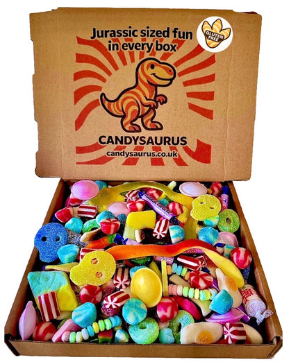 Gluten Free Pick & Mix Sweets Box, premium Large Candy Gift Box, Retro & Modern Random Gluten Free Sweet Selection, Perfect for Easter, Birthdays, Congratulation, Movie Night (1KG) Candysaurus