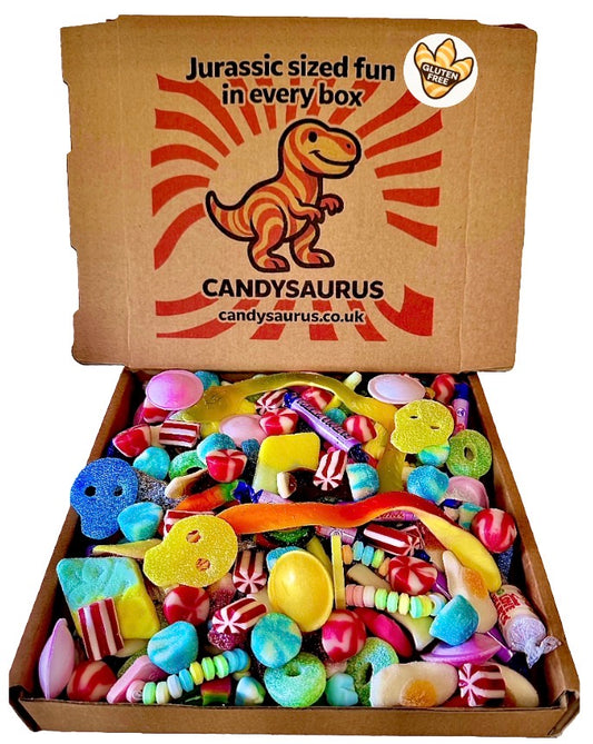 Gluten Free Pick & Mix Sweets Box, premium Large Candy Gift Box, Retro & Modern Random Gluten Free Sweet Selection, Perfect for Easter, Birthdays, Congratulation, Movie Night (1KG) Candysaurus