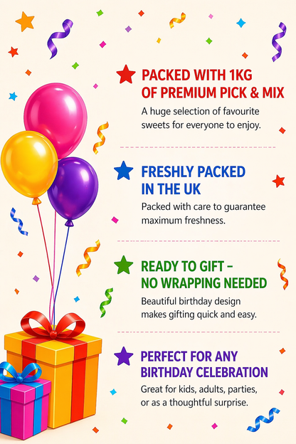 Happy Birthday Pick & Mix Sweets Box, premium Large Candy Gift Box, Retro & Modern Random Sweet Selection, Perfect Birthday Present, (1KG) Candysaurus