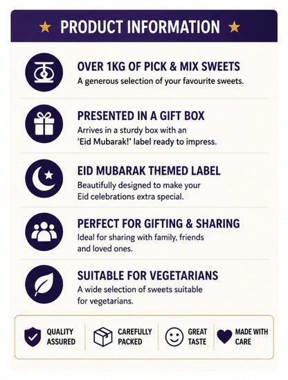 Eid Mubarak Pick & Mix Sweets Box, Premium Halal Large Candy Gift Box, Retro & Modern Random Sweet Selection, Perfect Eid Present, (1KG)