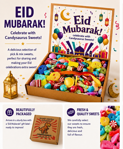 Eid Mubarak Pick & Mix Sweets Box, Premium Halal Large Candy Gift Box, Retro & Modern Random Sweet Selection, Perfect Eid Present, (1KG)