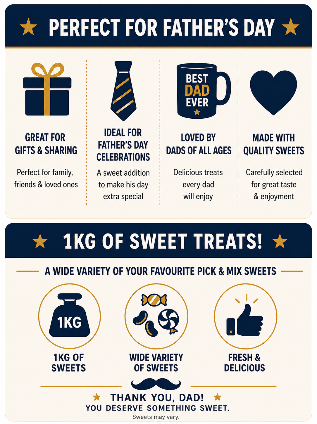 Fathers Day Pick & Mix Sweets Box, Premium Large Candy Gift Box, Retro & Modern Random Sweet Selection, Perfect Fathers Day Present, (1KG)