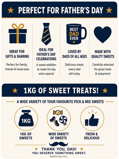 Fathers Day Pick & Mix Sweets Box, Premium Large Candy Gift Box, Retro & Modern Random Sweet Selection, Perfect Fathers Day Present, (1KG)