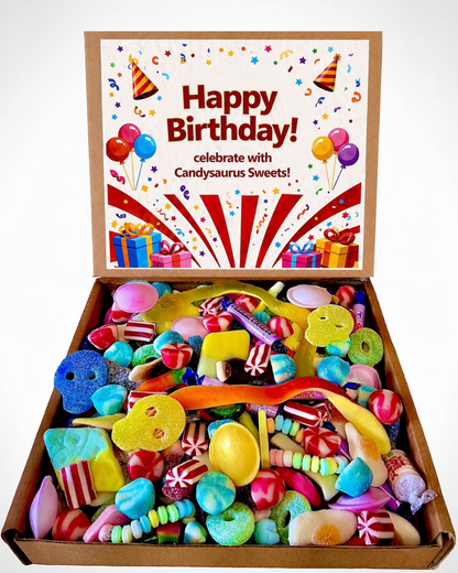 Happy Birthday Pick & Mix Sweets Box, premium Large Candy Gift Box, Retro & Modern Random Sweet Selection, Perfect Birthday Present, (1KG) Candysaurus