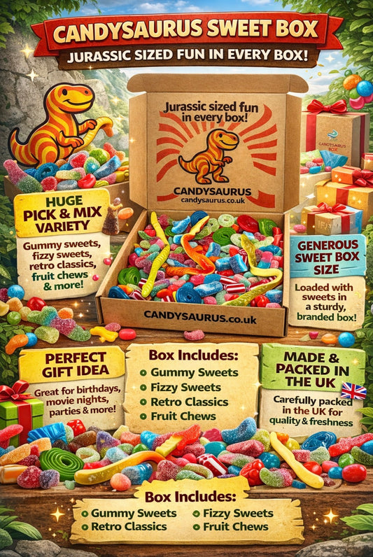 Gluten Free Pick & Mix Sweets Box, premium Large Candy Gift Box, Retro & Modern Random Gluten Free Sweet Selection, Perfect for Easter, Birthdays, Congratulation, Movie Night (1KG) Candysaurus