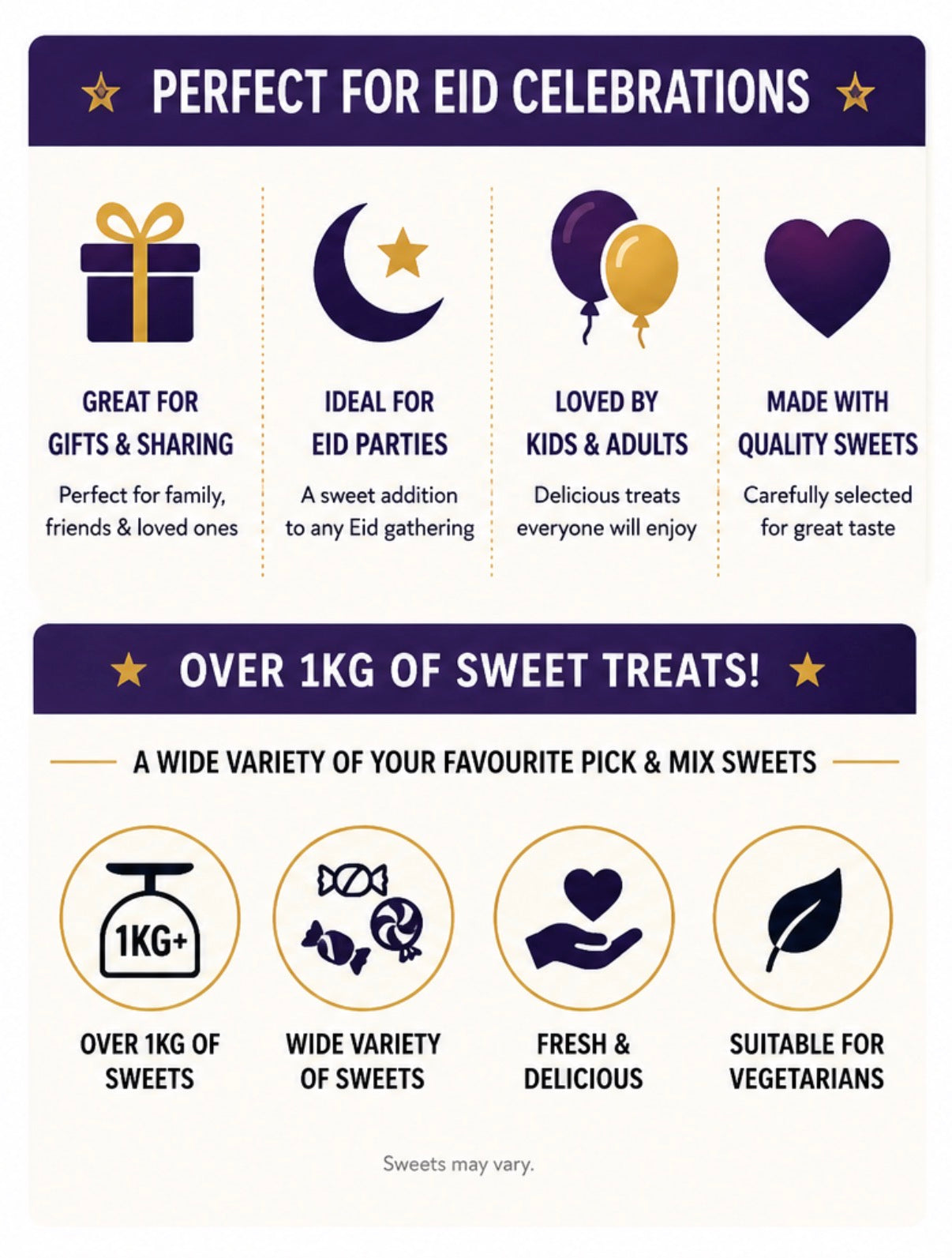 Eid Mubarak Pick & Mix Sweets Box, Premium Halal Large Candy Gift Box, Retro & Modern Random Sweet Selection, Perfect Eid Present, (1KG)