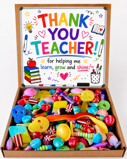 Teacher Gift Box, Thank You Teacher Present, Pick & Mix Sweets Hamper, 1kg Assorted Candy Selection, End of Term Gift (1KG) Candysaurus
