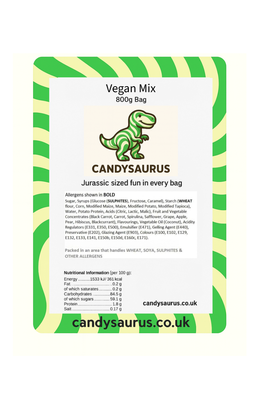 Candysaurus Vegan Mix - large Pick and Mix Assorted Sweets, 800g Pick n Mix Sweets